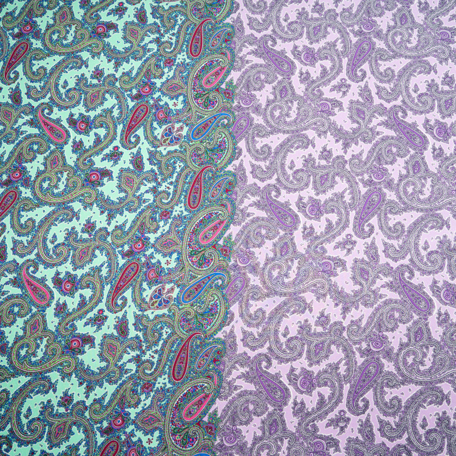 Lilac & Mint Paisley Printed Silk Blend Twill