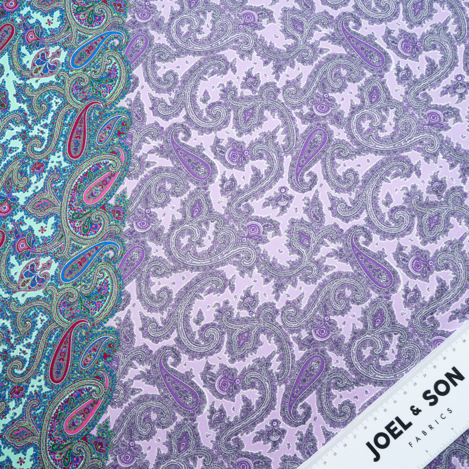 Lilac & Mint Paisley Printed Silk Blend Twill
