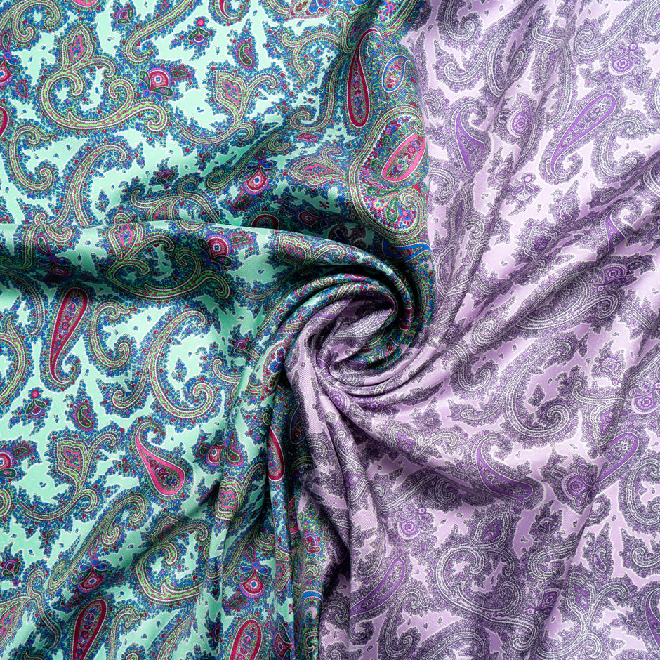 Lilac & Mint Paisley Printed Silk Blend Twill