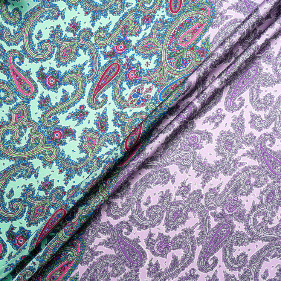Lilac & Mint Paisley Printed Silk Blend Twill