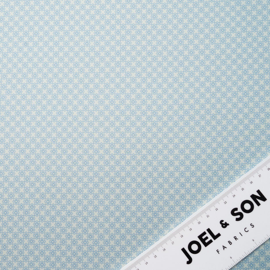 Light Blue Geometric Printed Silk Blend Twill