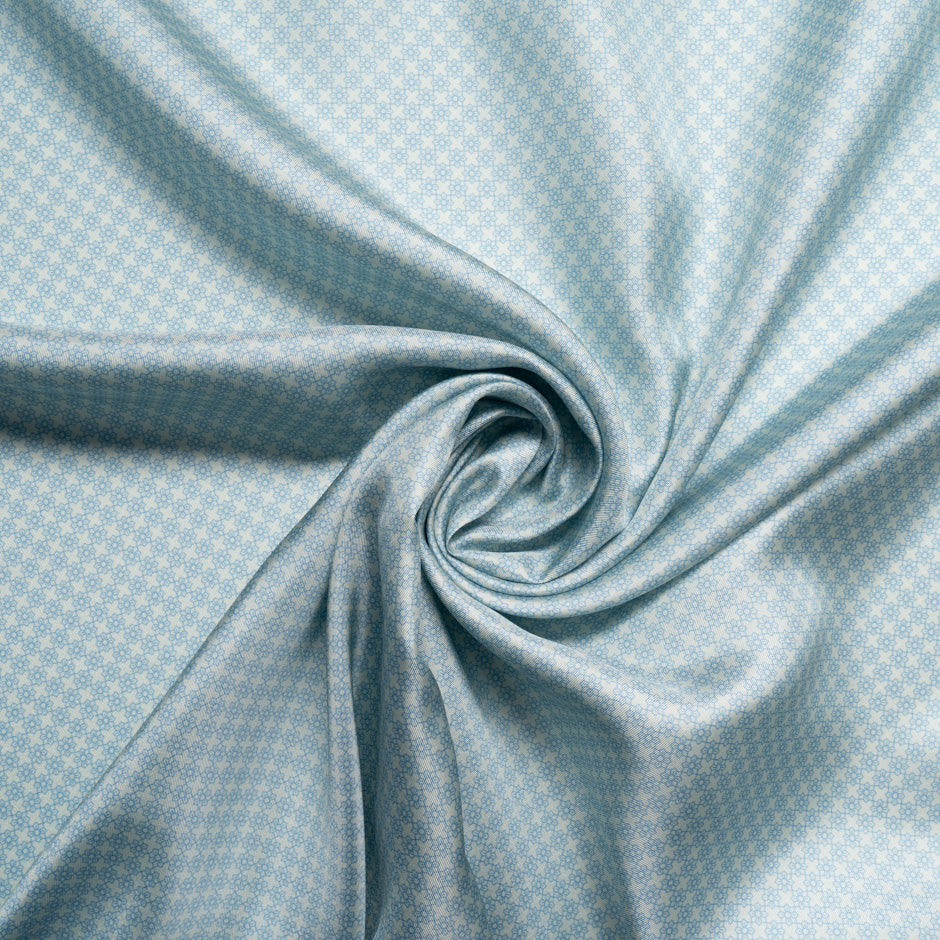 Light Blue Geometric Printed Silk Blend Twill