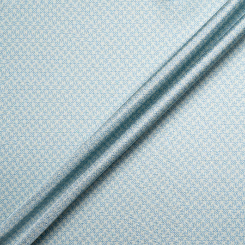 Light Blue Geometric Printed Silk Blend Twill