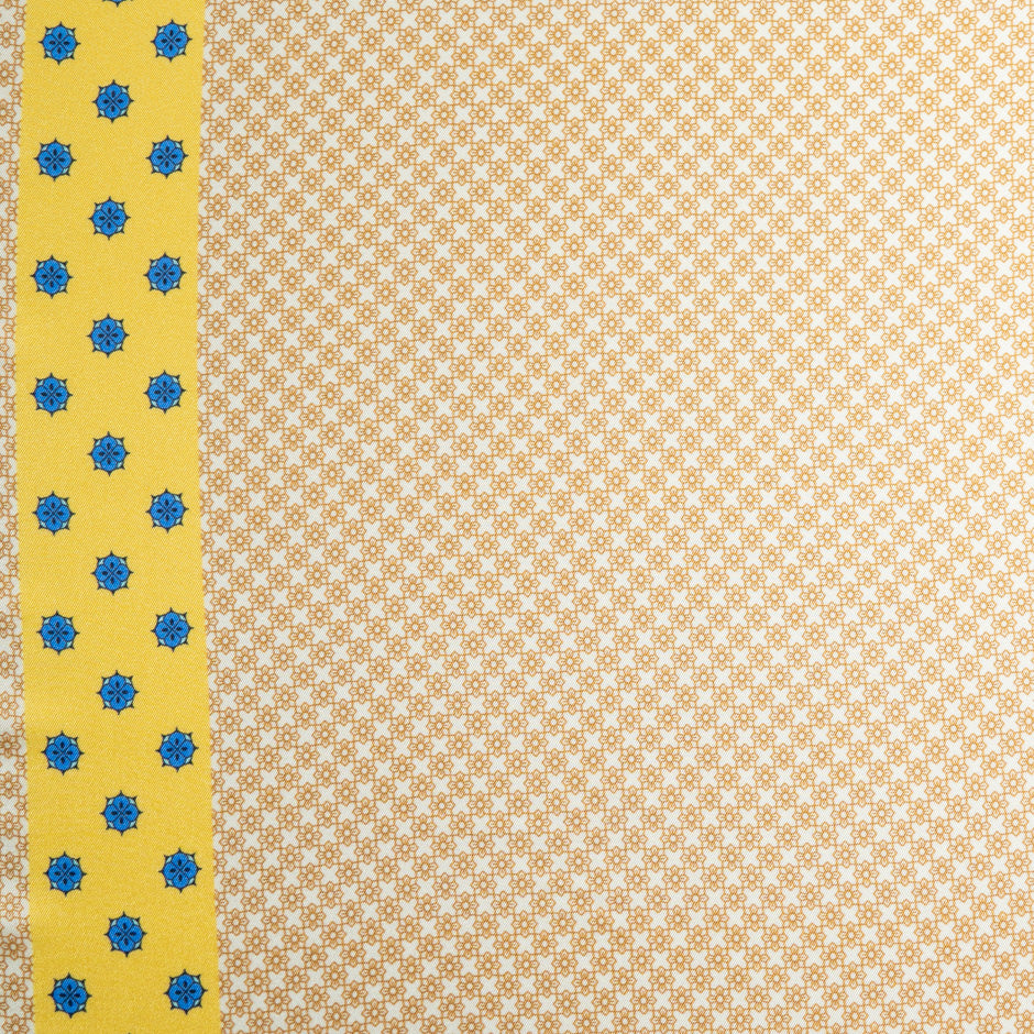 Beige Geometric Printed Silk Blend Twill