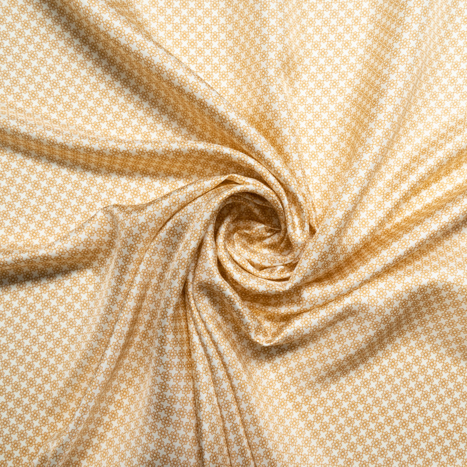 Beige Geometric Printed Silk Blend Twill
