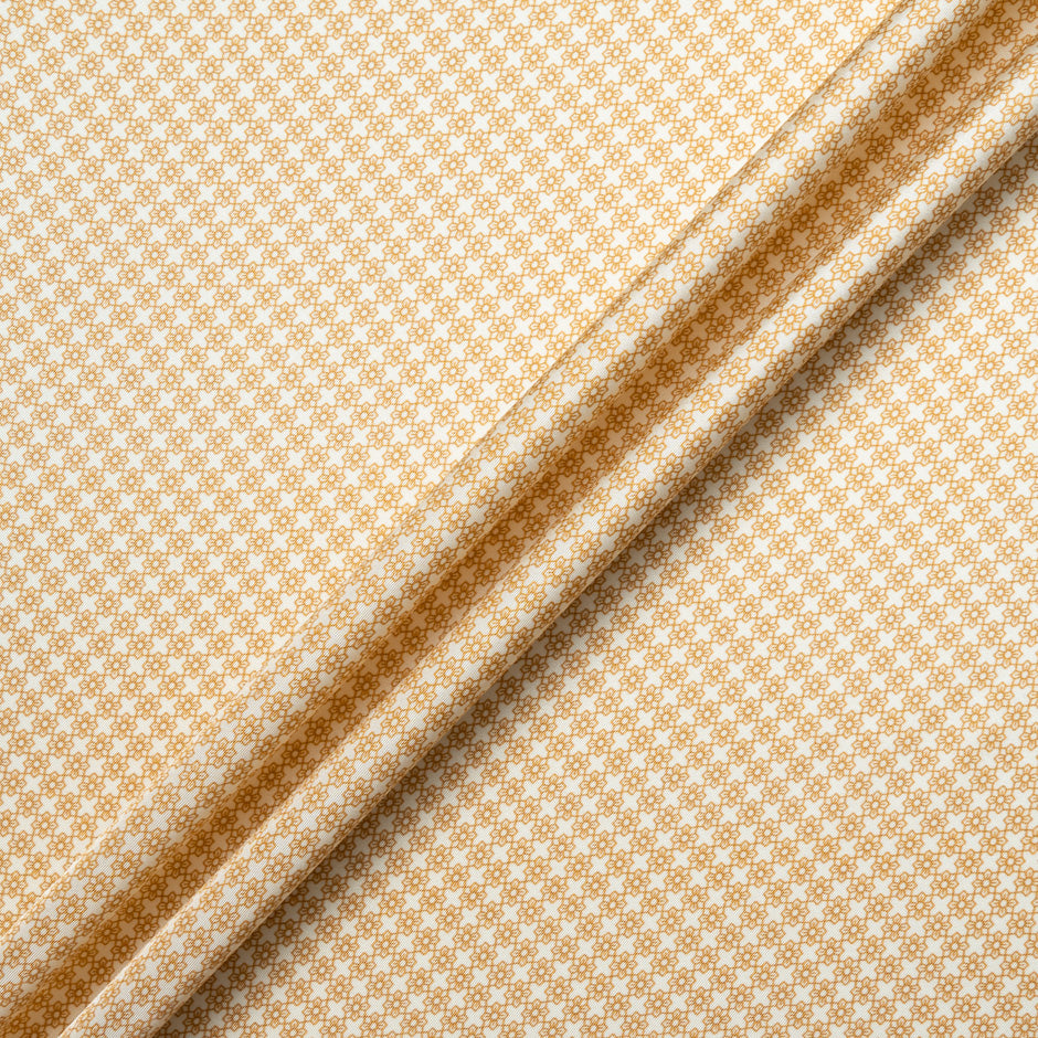 Beige Geometric Printed Silk Blend Twill