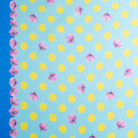 Yellow Spotted Ice Blue Printed Silk Blend Twill