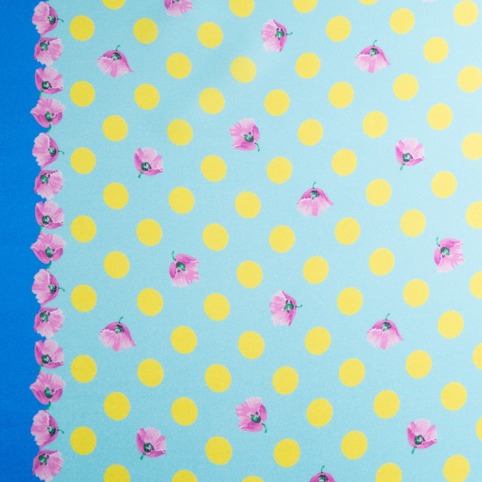 Yellow Spotted Ice Blue Printed Silk Blend Twill