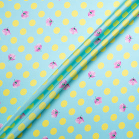 Yellow Spotted Ice Blue Printed Silk Blend Twill