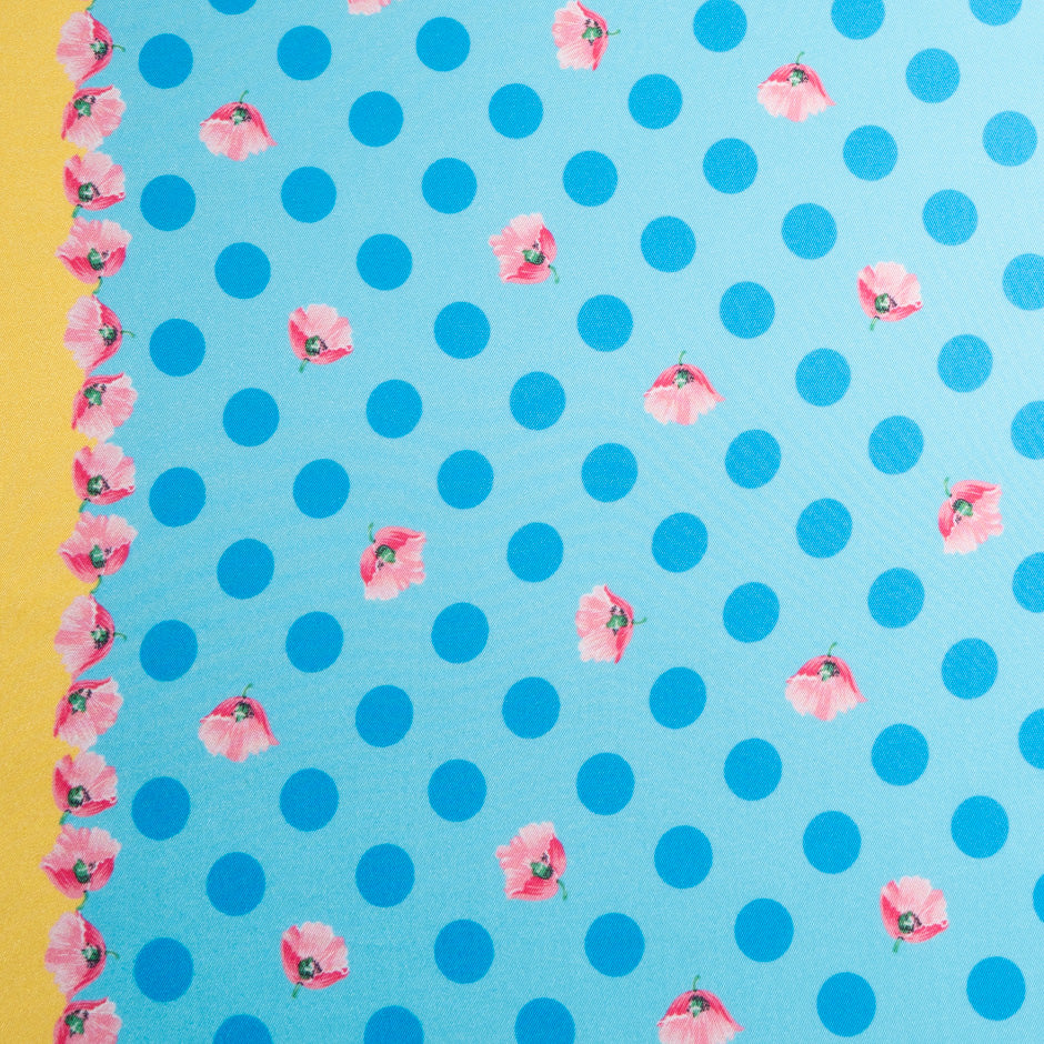 Blue Spotted Blue Printed Silk Blend Twill