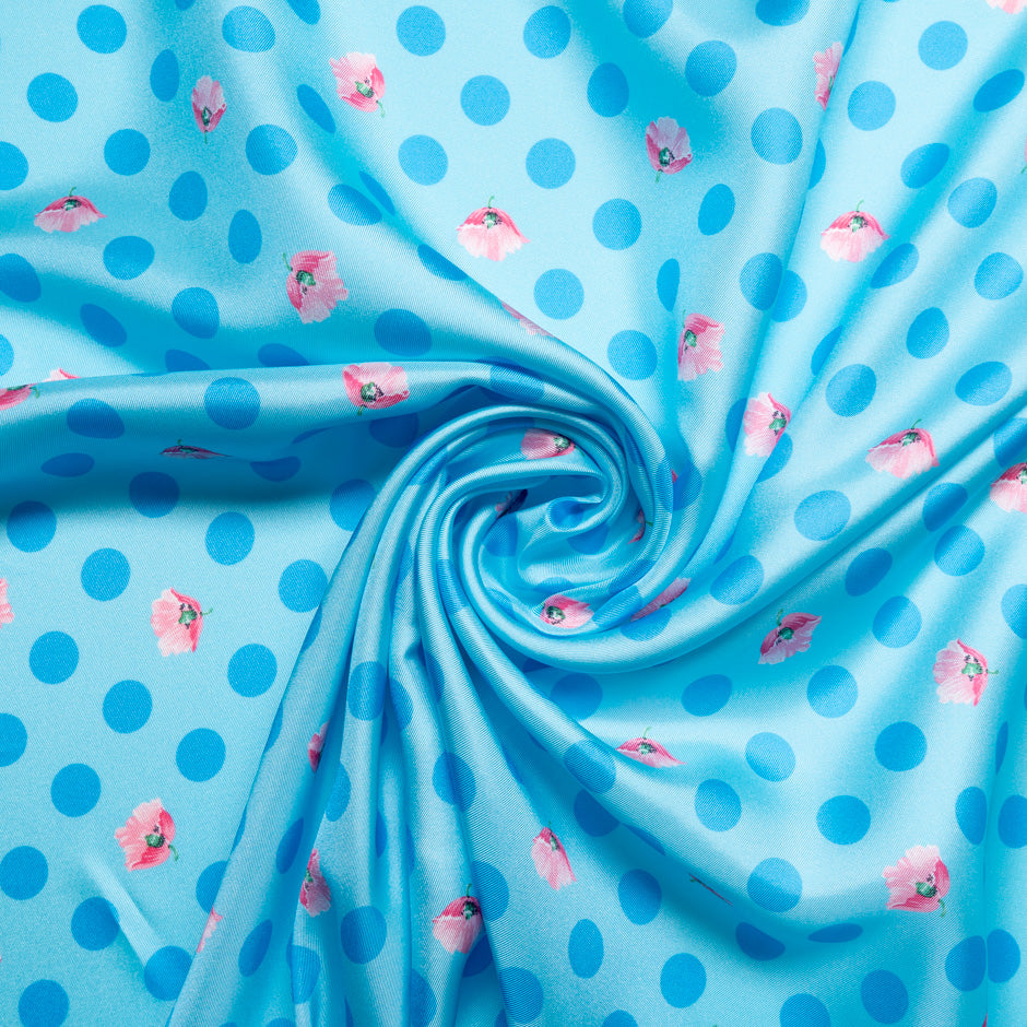 Blue Spotted Blue Printed Silk Blend Twill (A 2.40m Piece)