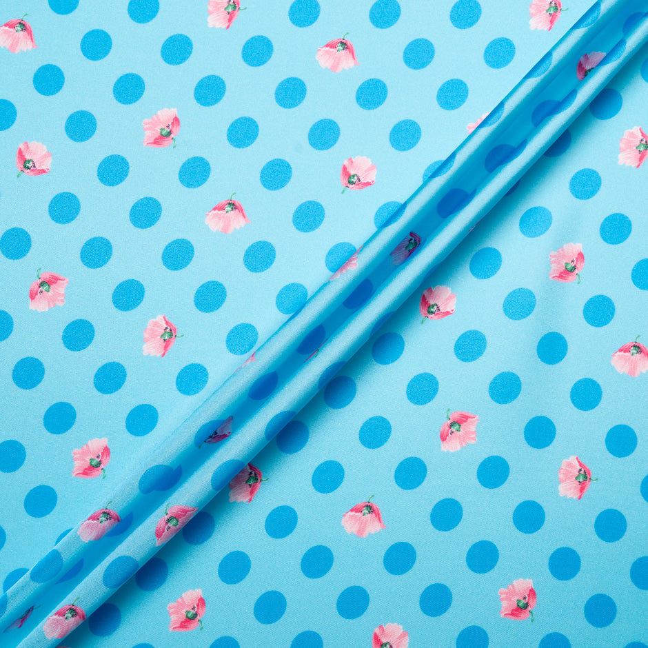 Blue Spotted Blue Printed Silk Blend Twill