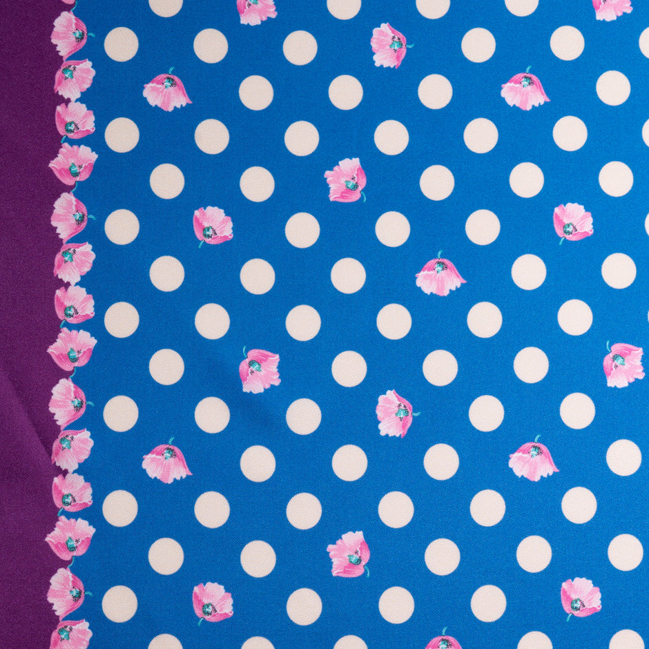 Pink Spotted Royal Blue Printed Silk Blend Twill