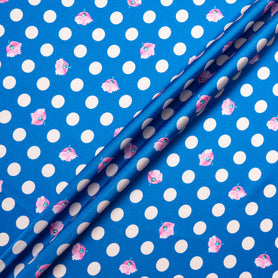Pink Spotted Royal Blue Printed Silk Blend Twill
