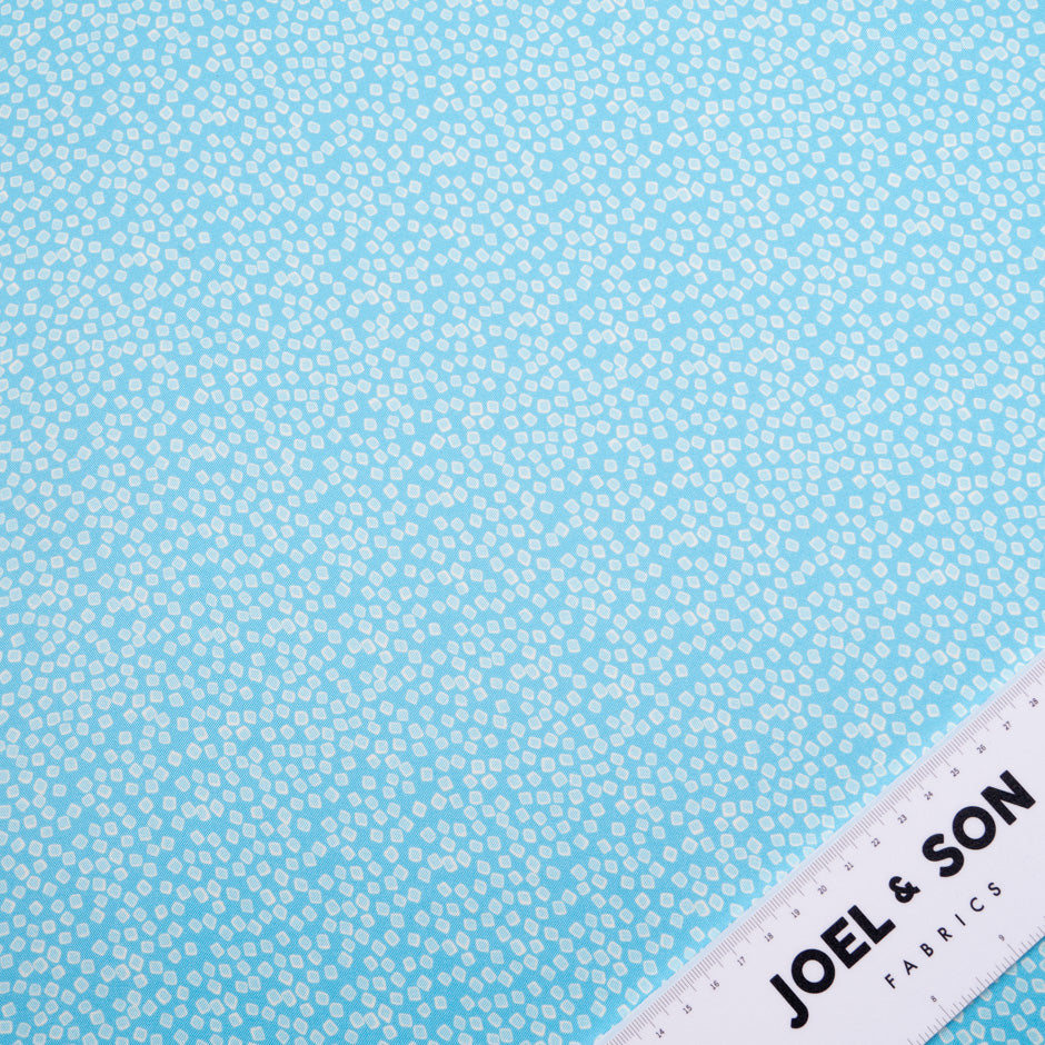 Blue Square Printed Silk Blend Twill (A 2.20m Piece)