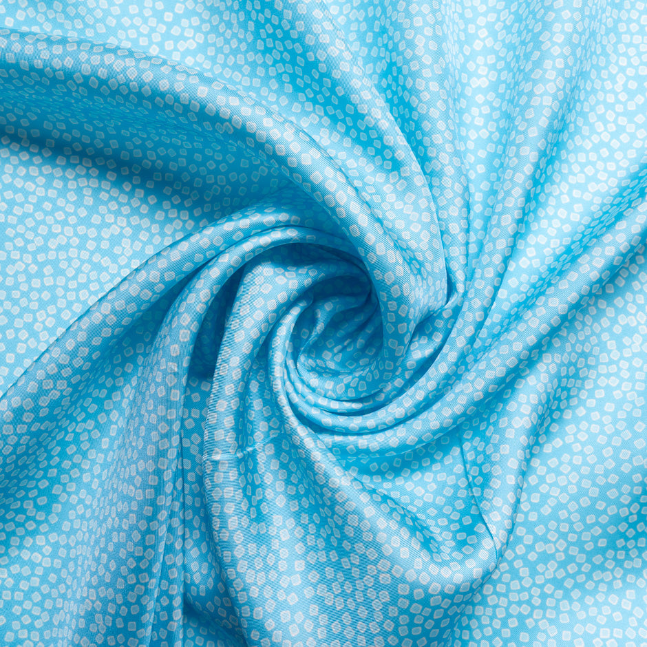 Blue Square Printed Silk Blend Twill (A 2.20m Piece)