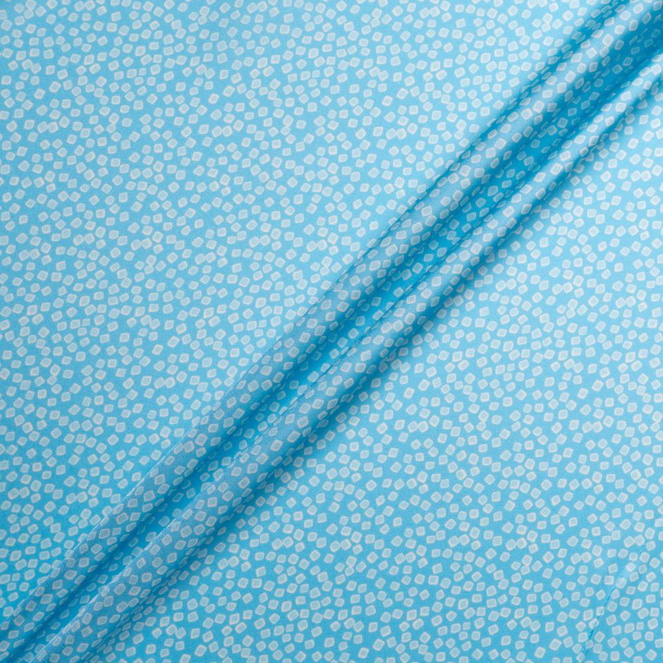 Blue Square Printed Silk Blend Twill