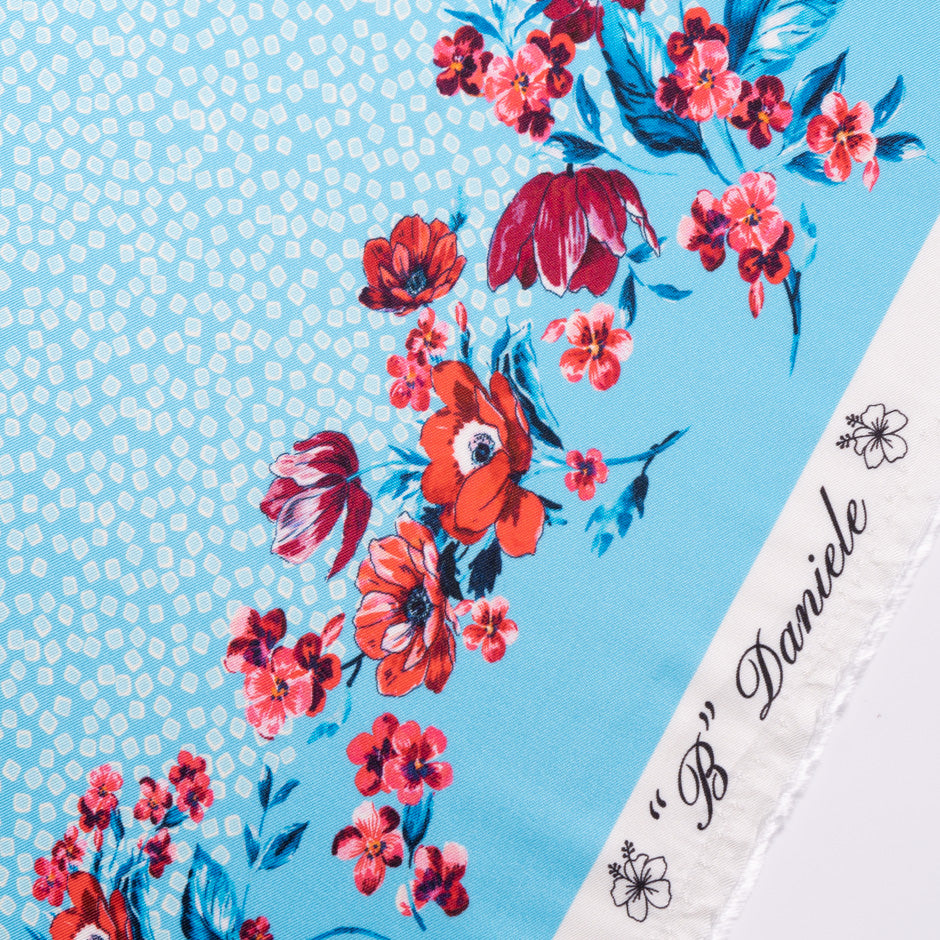 Blue Square Printed Silk Blend Twill (A 2.20m Piece)