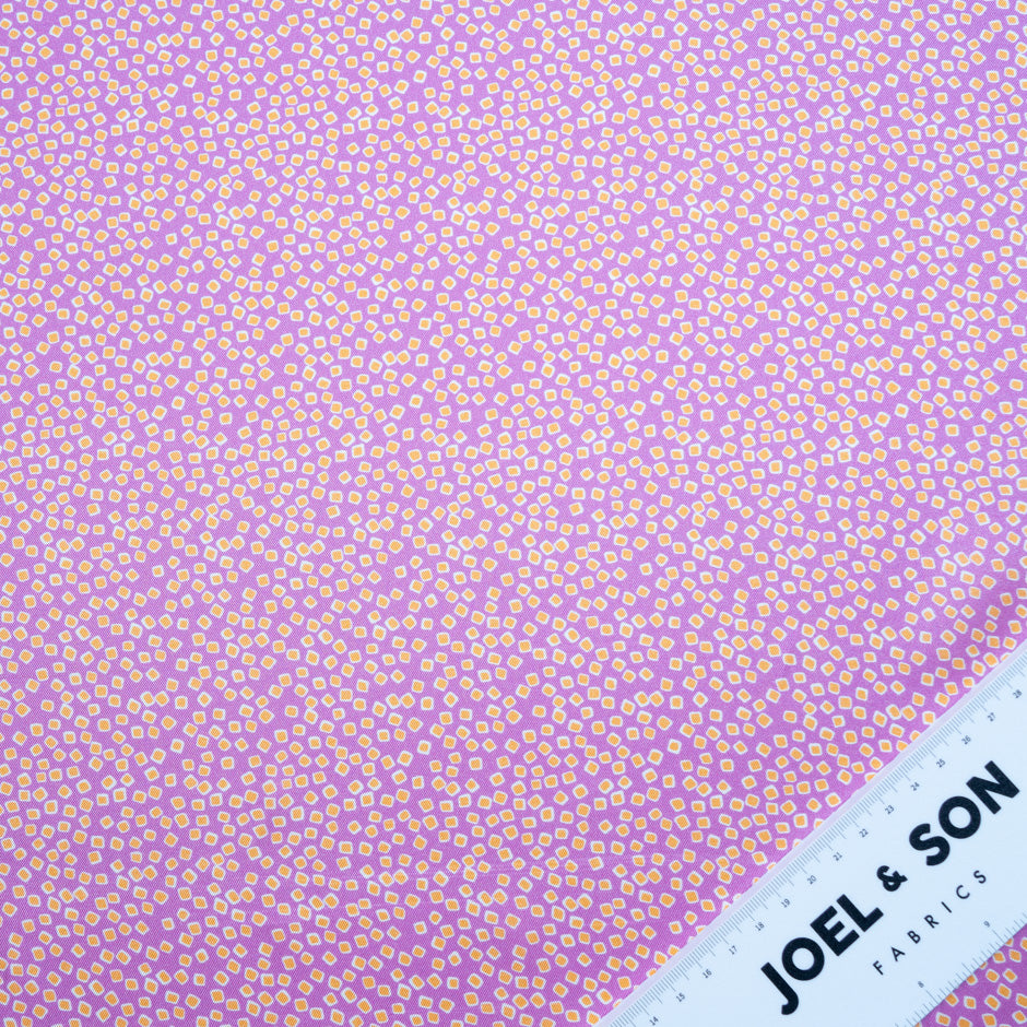 Orange Square Printed Pink Silk Blend Twill