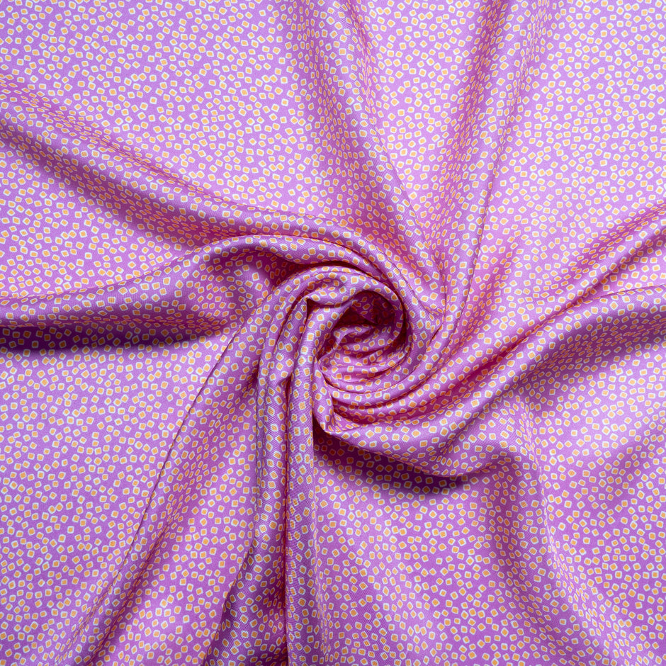 Orange Square Printed Pink Silk Blend Twill