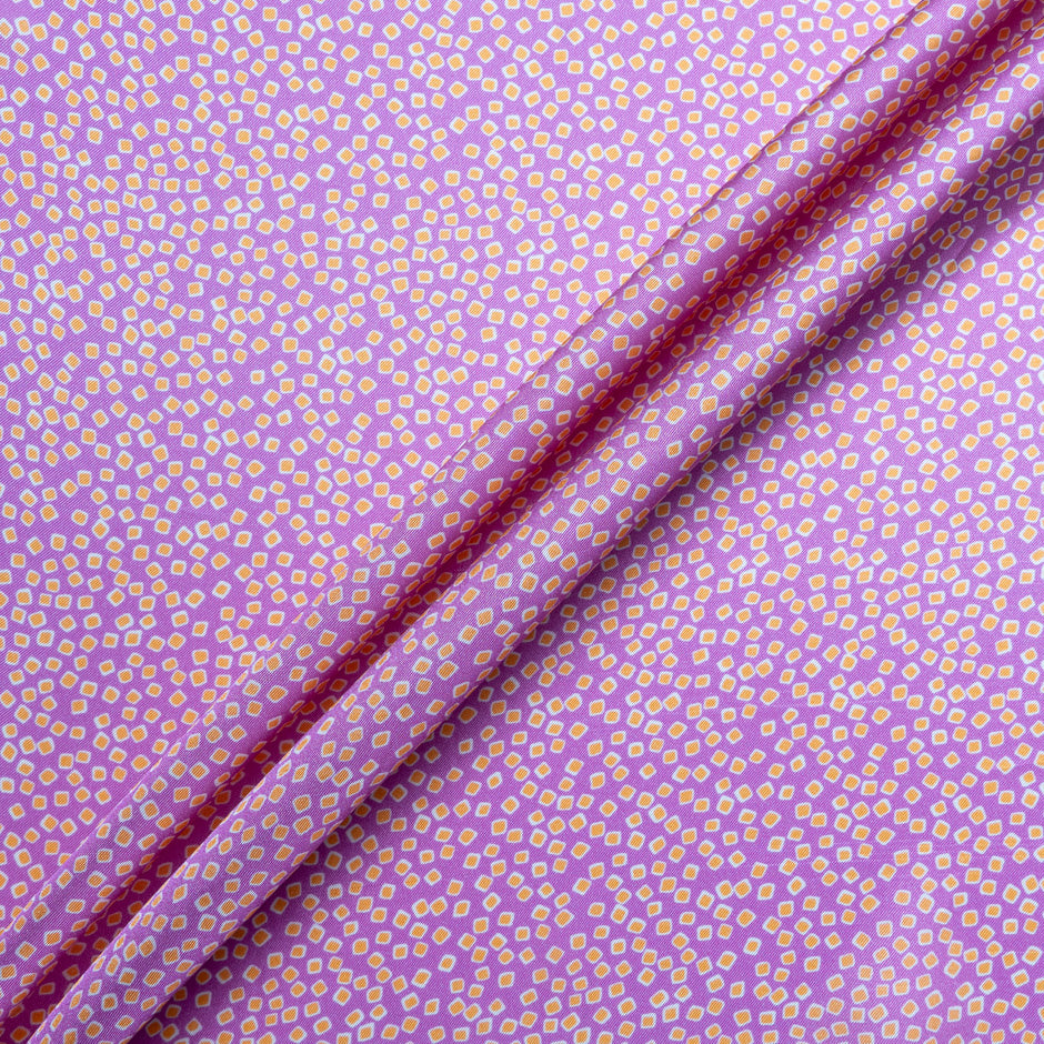 Orange Square Printed Pink Silk Blend Twill