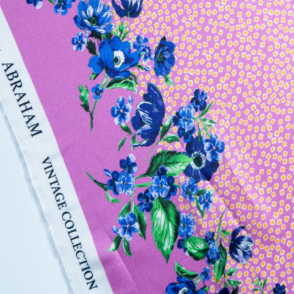 Orange Square Printed Pink Silk Blend Twill