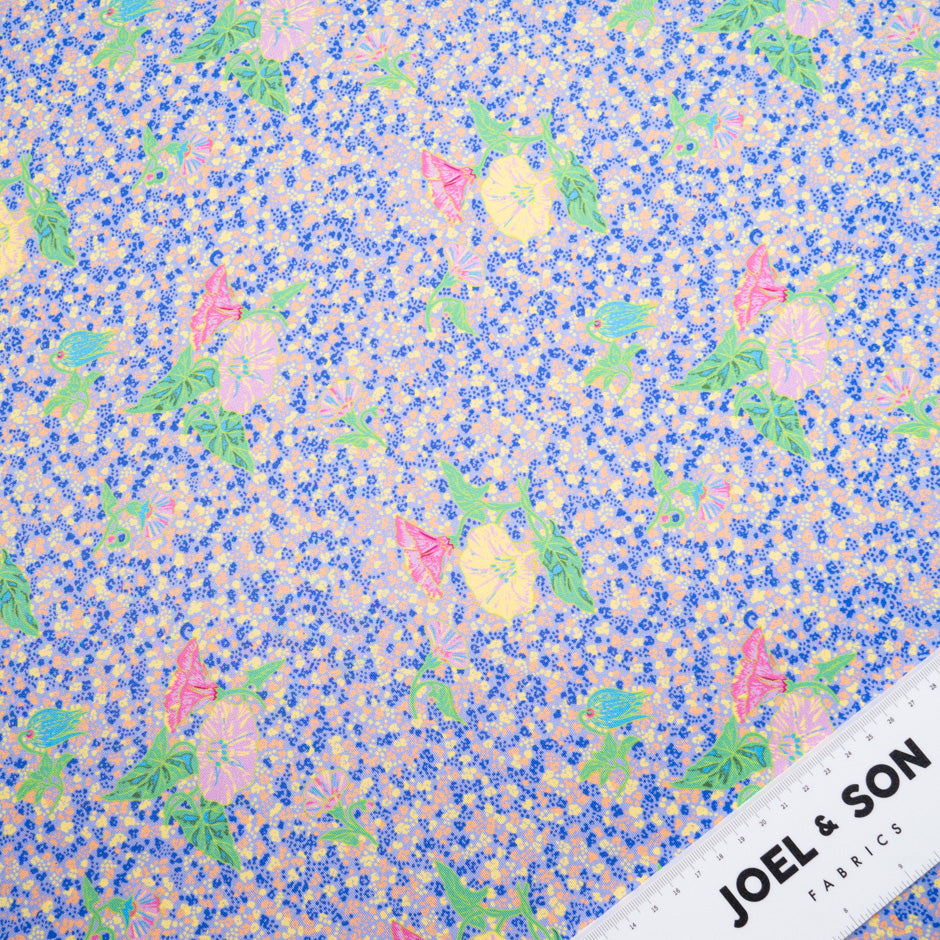 Pink & Yellow Floral Printed Silk Blend Twill