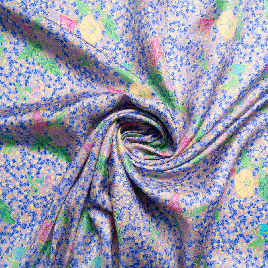 Pink & Yellow Floral Printed Silk Blend Twill
