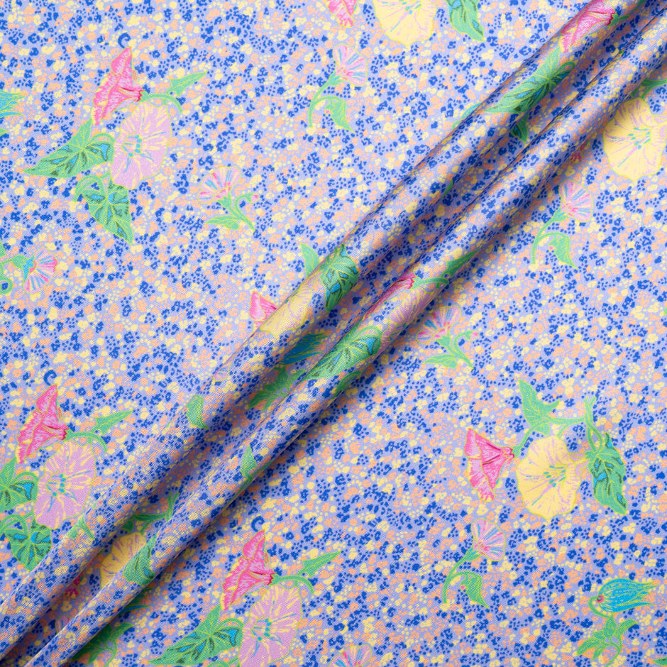 Pink & Yellow Floral Printed Silk Blend Twill