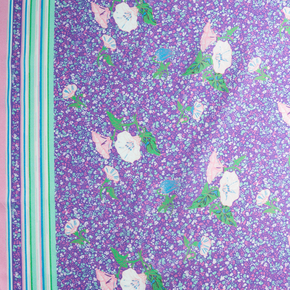 Floral Printed Aqua & Purple Silk Blend Twill