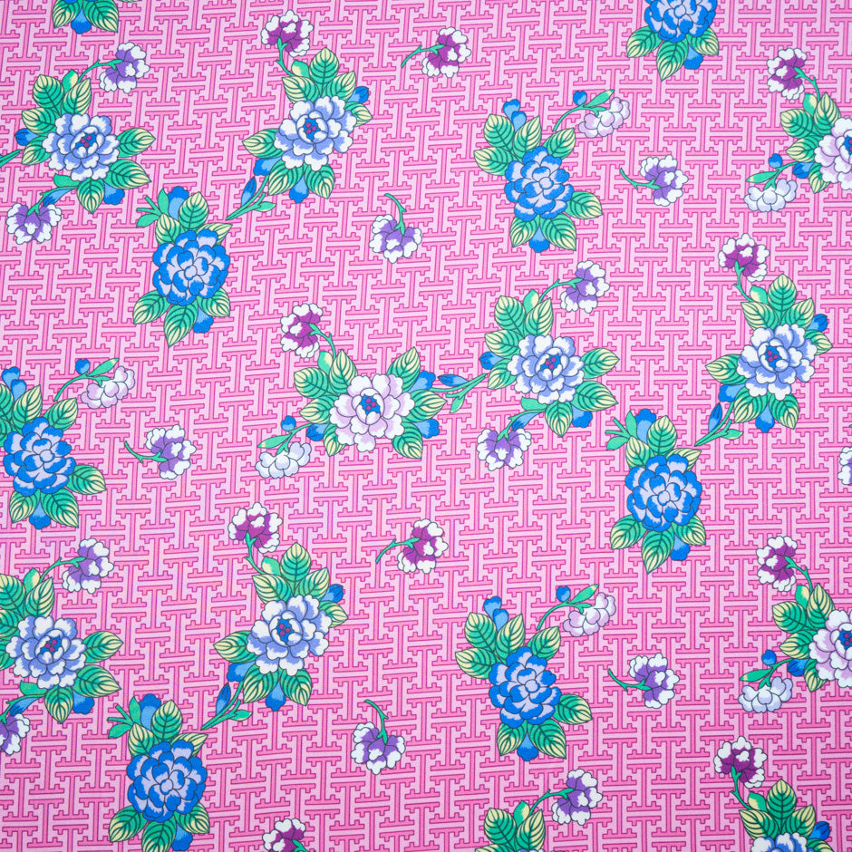 Floral Printed Candy Pink Silk Blend Twill