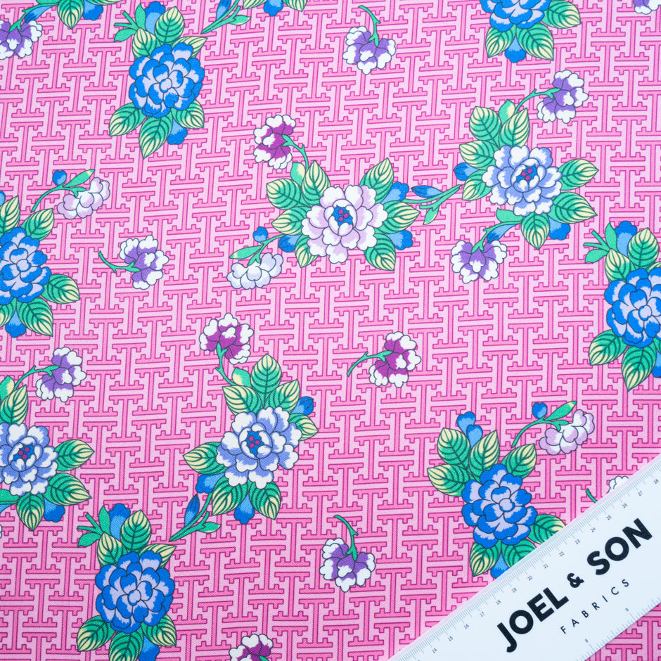 Floral Printed Candy Pink Silk Blend Twill