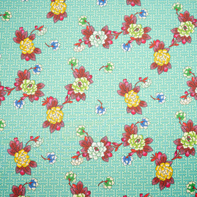 Multi Floral Printed Mint Green Silk Blend Twill