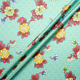 Multi Floral Printed Mint Green Silk Blend Twill