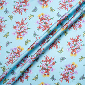 Butterfly & Floral Printed Sky Blue Silk Blend Twill