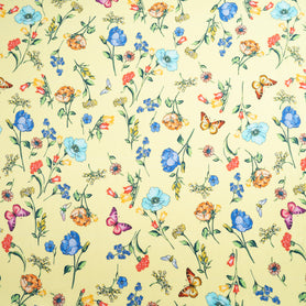 Butterfly & Floral Printed Yellow Silk Blend Twill