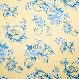 Blue Floral Printed Soft Yellow Silk Blend Twill