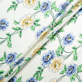 Blue Floral Printed Ivory Silk Blend Twill