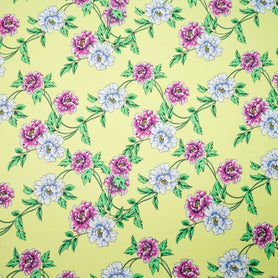 Floral Printed Lime Green Silk Blend Twill