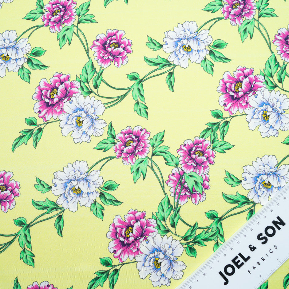 Floral Printed Lime Green Silk Blend Twill