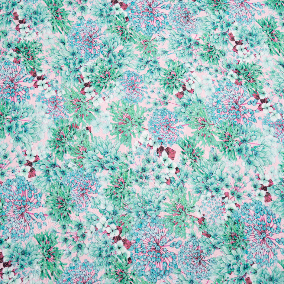 Mint Green Floral Printed Baby Pink Silk Cloqué