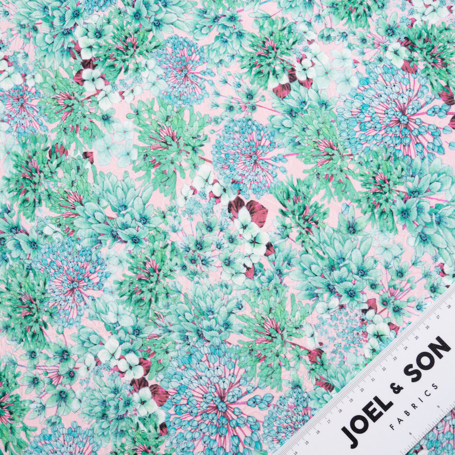 Mint Green Floral Printed Baby Pink Silk Cloqué