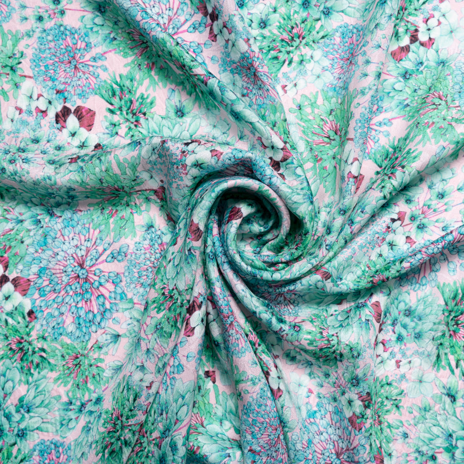 Mint Green Floral Printed Baby Pink Silk Cloqué