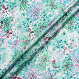 Mint Green Floral Printed Baby Pink Silk Cloqué