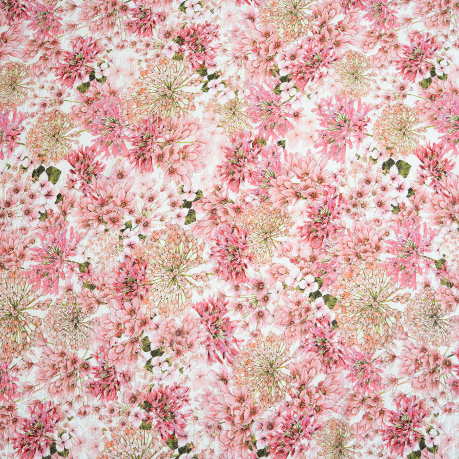 Antique Pink Floral Printed Ivory Silk Cloqué
