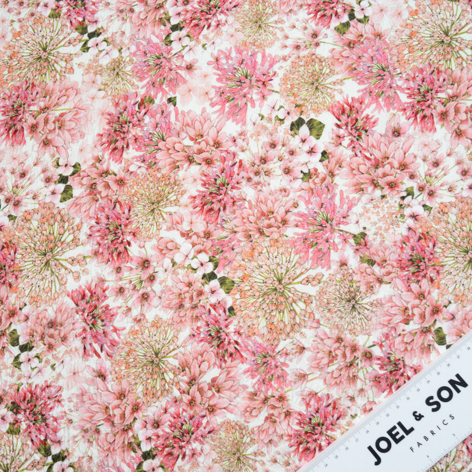 Antique Pink Floral Printed Ivory Silk Cloqué