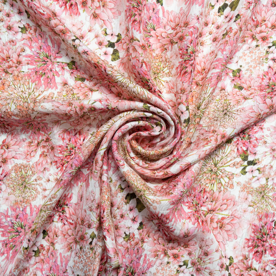 Antique Pink Floral Printed Ivory Silk Cloqué