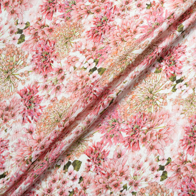 Antique Pink Floral Printed Ivory Silk Cloqué