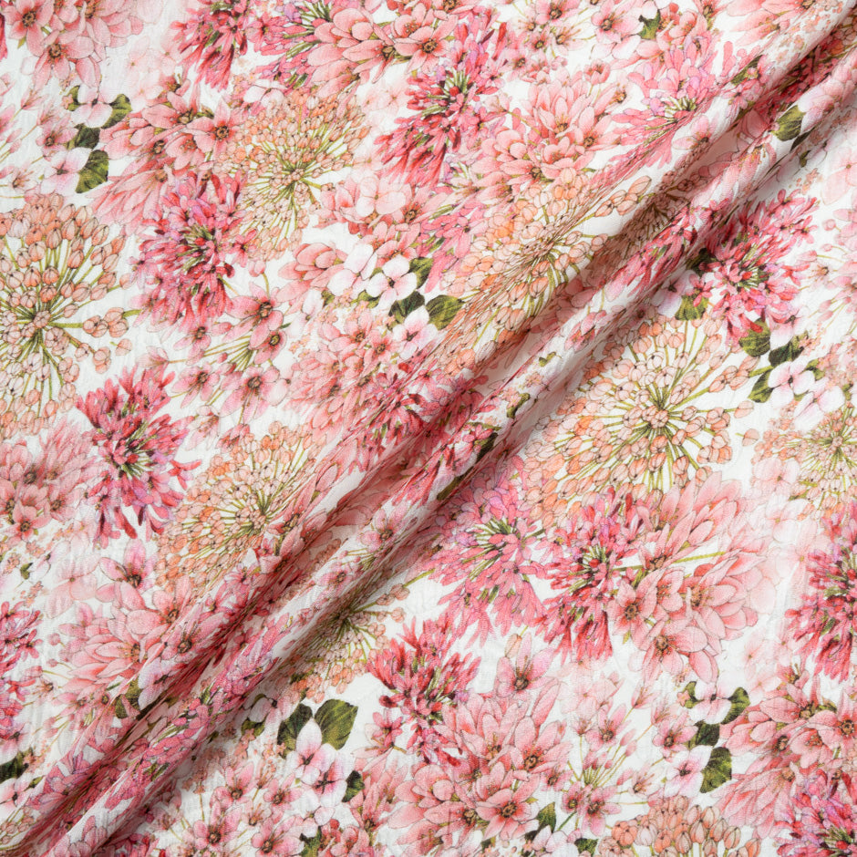 Antique Pink Floral Printed Ivory Silk Cloqué