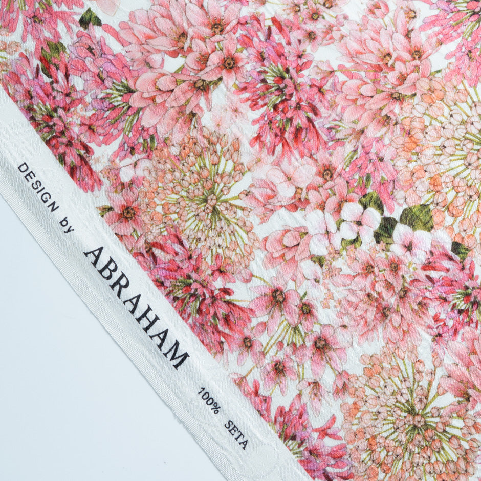 Antique Pink Floral Printed Ivory Silk Cloqué